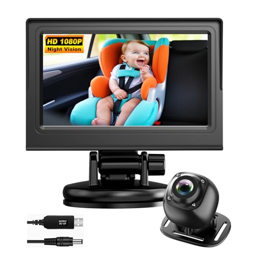 Image of USB Baby Car Camera Plug-Play,4.3 inch HD Night Vision Function Car Mirror Display,360 Rotation Rear Facing Baby Monitor with Camera Night Vision,Wide Clear View,Easily Observe The Baby's Move,Dark Black