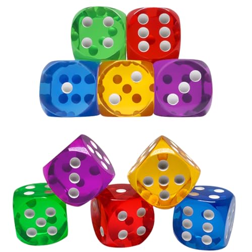 COYUN Juego de 10 cubos de colores, 6 lados, transparentes, 16 mm, dados estándar, multicolor, para Juegos de Dados, Juegos de Mesa, Enseñanza de Matemática, Regalos