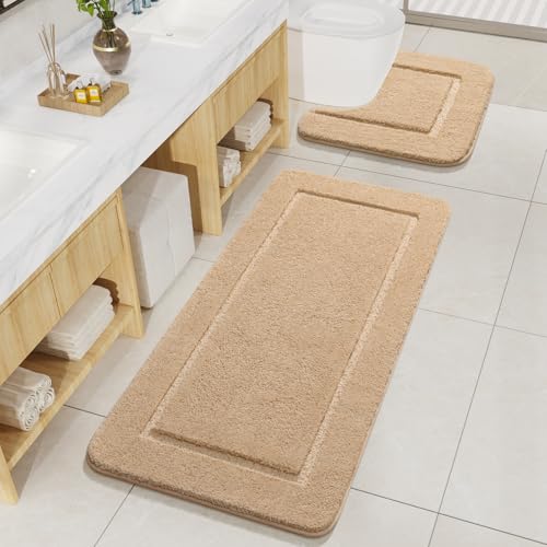 LOCHAS Bathroom Rug Set Beige, Soft Bath Rug Set 2 Piece, Toilet Mat U-Shaped 20x20 and 24x48 Bath Rugs, Quickly Dry Mats for Bathroom, Tub, Washable, Super Absorbent Floor Mat by LOCHAS - Image 7