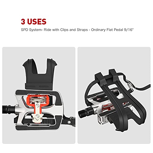 JOROTO Bike Pedals for Shimano SPD Pedals System Clip in with Toe Cages for Spin/ MTB/ Indoor/ Exercise Bike Compatible with Peloton 9/16'' Truly Sealed Bearing Spindle (Cleats Updated)