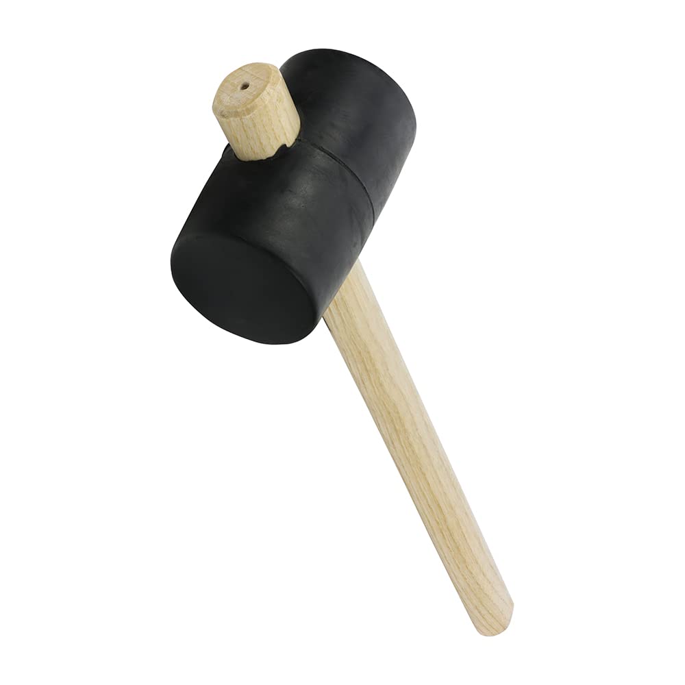 TIMCO Rubber Mallet - Black - Non Marking White Solid Rubber Ash Wood Handle Mallet - 16oz