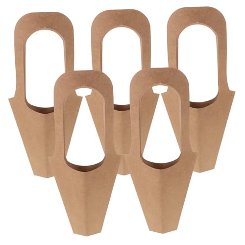 Abaodam 5個 ポータブルハンドル付き紙製花束バッグ 耐変形牛皮紙製フラワートート 花束ラッピング用包装袋