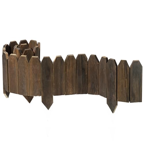 Wood Garden Edging, Wooden Fence Border Decorative Small Picket Panels for Flower Bed Barriers and Landscape Fencing (5.9" H x 47" L, 1 Pack)