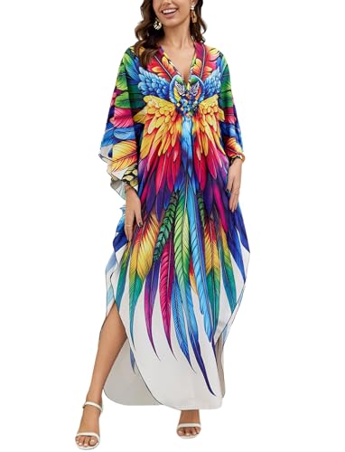 Image of KECVOT Kaftan Dresses for Women Plus Size Batwing Sleeve Caftans Long Bathing Suit Cover Up Maxi Beach Dress Loungewear
