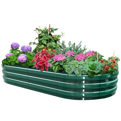 KING BIRD Raised Garden Bed Kit 2025 Upgraded Quick-Setup Galvanized Planter Garden Box Outdoor for Gardening, Vegetables, Flowers, 94x36x12 in, Olive
