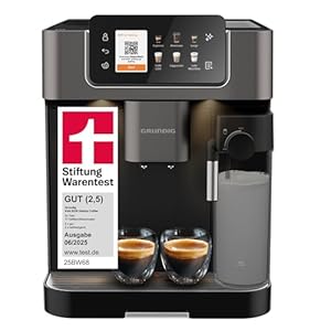 Grundig KVA 8230 Kaffeevollautomat, Kaffeemaschine, Stiftung Warentest GUT (2, 5)*, 18 Kaffeespezialitäten, 13 Mahlgrade, Milchbehälter, 1350 W, 19 Bar, Zweifachdüse, Schwarz/Dunkelsilber