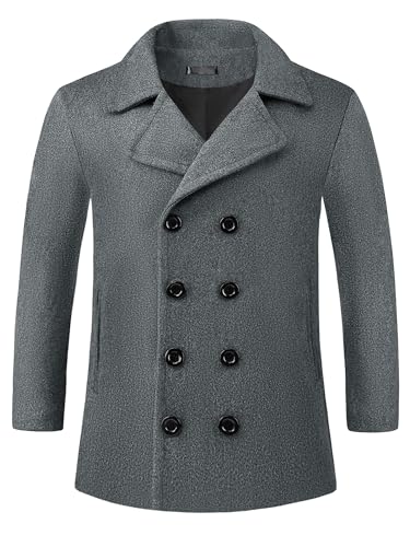 Lars Amadeus Double Breasted Coat for Men's Notched Collar Formal Classic Peacoat