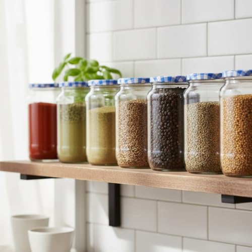 Image of ginoya brothers - Kitchen Glass Jar (3, 1000 ML JAR BLUE CHEX LID)