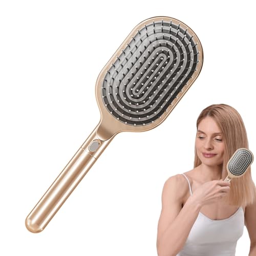 Cepillo de pelo retráctil, cepillo de cerdas retráctiles que se limpia solo, peine de masaje autolimpiante para mujeres y niñas, cepillo portátil para cabello grueso, cabello largo