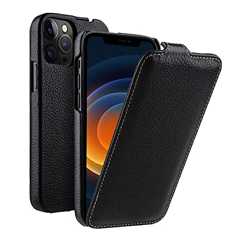 Housse de sac iPhone 11 en cuir véritable noir à rabat vertical