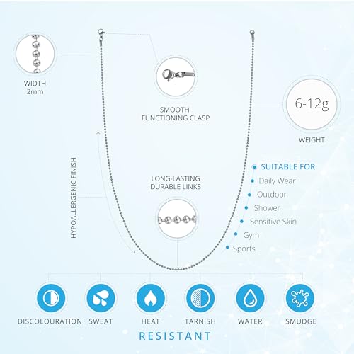 Silvadore Silver Chain for Mens Necklace (Ball/Rope/Cable/Cuban Link) - 925 Silver Plated Stainless Steel Dogtag Chains - Thin, Non-Tarnish & Waterproof Sterling Jewelry - GIFT-READY (18 to 36 inch)4