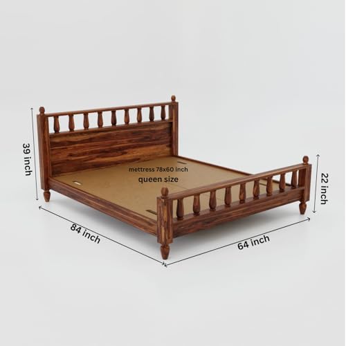 Image of Solid Sheesham Wood Poster King Size Poster Honeymoon Bed Without Storage with Designer Piller and Cane Crafting