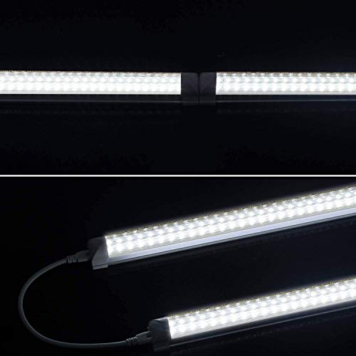 2FT LED Light Fixture, 24W 6500K Cool White 2680LM Super Bright T8 Integrated Fixture Under Cabinet and Utility Shop Light D-Shape Triple Rows Tube Corded Electric with Built-in ON/Off Switch (2 Pack)