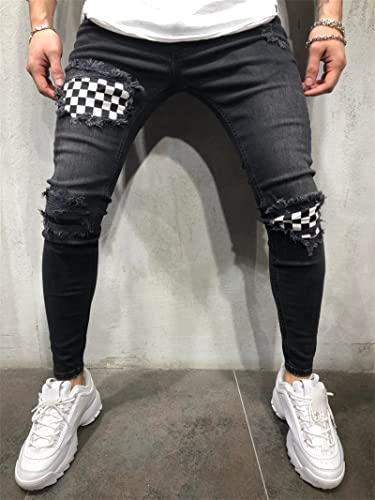 Men's Hip Hop Slim Skinny Ripped Jeans Vintage Zipper Casual Fit Washed Denim Pants Mid Waist Distressed Moto Trouser3