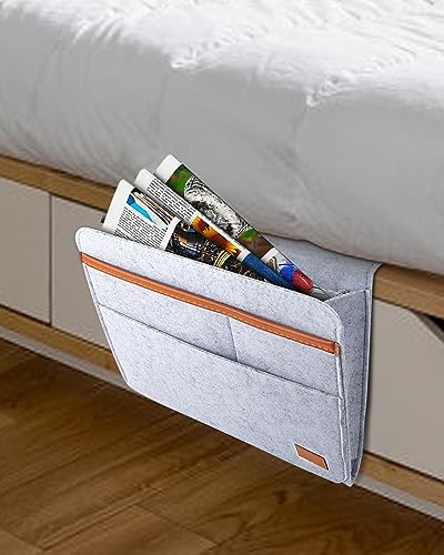 ERKOON Betttasche, Bett Organizer EinhäNgen, Betttasche Zum EinhäNgen Dickerem Filz Rutschfeste Mit Schnalle Baby Kinder Fernbedienungshalter Sofa Bedside Hanging Storage Organizer (Grau)