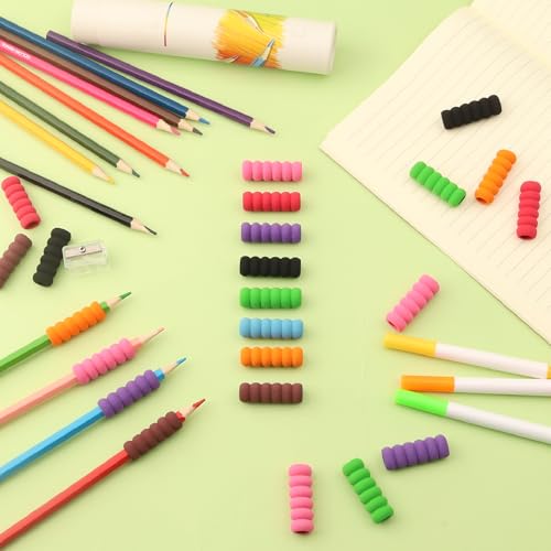 36 Stück Rutschfeste Schaumstoff Stiftgriffe, Bleistift Schreibhilfe, Ergonomische Stiftehalter, Pencil Schutzhülle Zubehör für Komfort Handschreibgriff für Kinder Studenten Erwachsene (9 Farben)