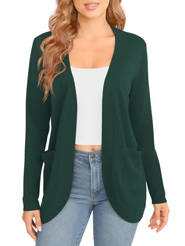 Image of EXCHIC Women's Long Sleeve Lightweight Knit Sweater Cardigan Curved Hem Open Front Cardigans with Pockets
