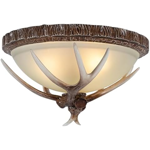 WoShewNu Deer Ceiling Lights Antler Vintage Farmhouse Rustic Ceiling Light Fixture 3 Lights Pine Cones Elk Xmas Decor Dining Room Foyer Ceiling Light Lamp E26 Base Close to Ceiling Lights Cover