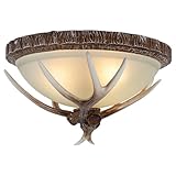 Vintage Antler Resin Ceiling Light, 110V Rustic Chandelier Fixture, 40-60W Retro Deer Horn Pendant Lamp, Decorative Flush Mount Lighting with 3 E26 Bulb Sockets for Living Room Bedroom Dining Room
