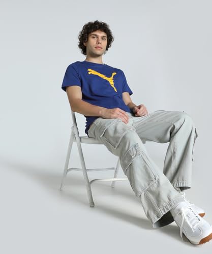 Image of Puma Men Cotton Regular Fit T-Shirt with Graphic Print Logo