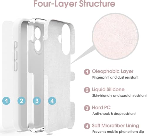 Image of DIZORO Compatible for iPhone 17 Case, Classic Liquid Silicone Mobile Phone Case,Integrated Camera Control Button,Anti-Scratch Soft Microfiber Lining - White