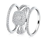 MDFUN Three-in-One ring set Square Halo Wedding Band Set Engagement Ring 18K White Gold Plated Cubic Zirconia Promise ring Eternity Ring for Women