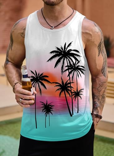 Image of VOGSTART Mens Hawaiian Beach Tank Tops Summer Vacation Muscle Top Graphic Sleeveless Shirts (S-3XL)