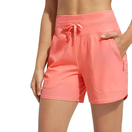 Swim Shorts Women 5" High Waisted Women's Swim Shorts UPF 50+ Tummy Control Swimsuits Board Beach Shorts with Pockets Liner Quick Dry (UK, Alpha, M, Regular, Regular, Pink)
