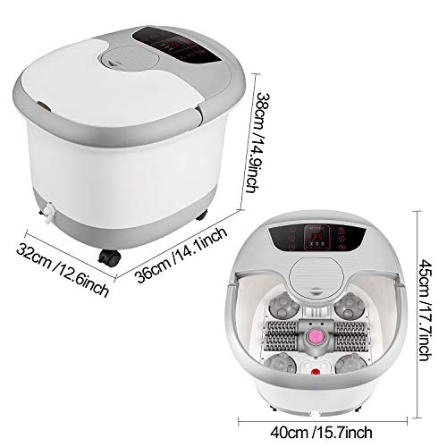ACEVIVI Foot Spa Bath Massager with Heat, Bubble Jets, Motorized Shiatsu Roller Electric Rolling Massage Adjustable Time & Temperature Foot Pressure Relief (Gray)