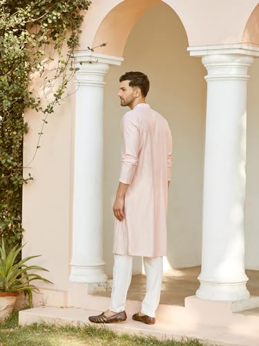 Image of See Designs Men Full Sleeve Chanderi Silk Sequins Mandarin Collar Side Slit Kurta