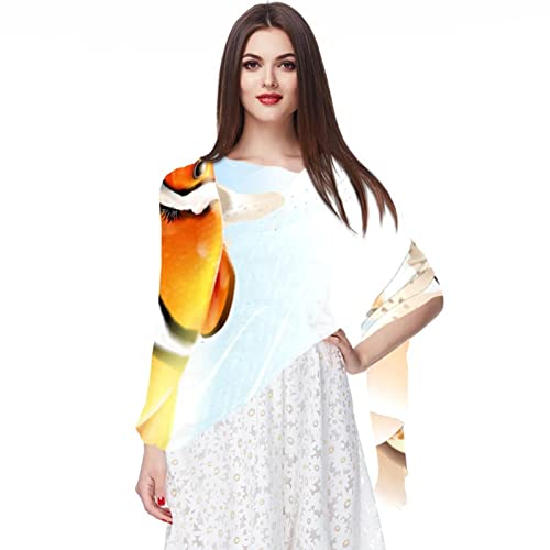 Foulard en mousseline de soie motif poisson clown pour femme multicolore