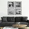 Black And White Wall Art - Sea And Beach In Sunrise Prints Wooden Framed 12x12 Inches Pictures Seascape Artwork 4PCS Boat Scenery Card Paper Paintings Decorations for Bedroom Living Room Kitchen Decor #2