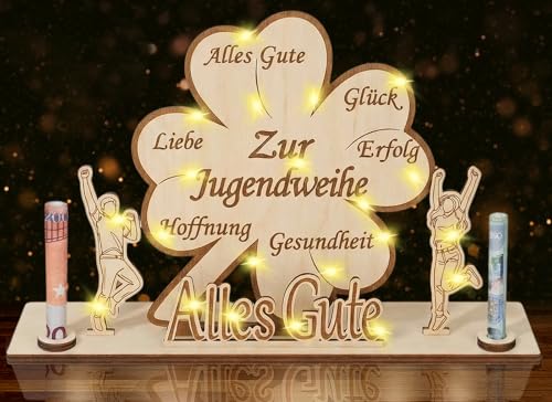Jugendweihe Geldgeschenke Holz LED Kleeblatt Glück Geldgeschenk Verpackung für Mädchen und Jungen zur Jugendweihe