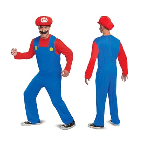 Disfraz Mario Bros 44 Super Mario - Disfraz Adulto Super Mario Bros Oficial - Tallas L/XL (42-46) - Disfraz Rojo - Incluye Bigote + Gorro