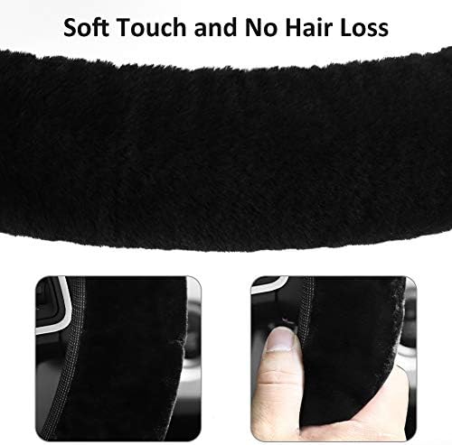 Accmor Fluffy Steering Wheel Cover for Women Girls, Universal Fit 15 inch Fur Car Wheel Cover & Handbrake Cover & Gear Shift Cover Set, Fashion Winter Warm Fuzzy Vehicle Wheel Protector (Black)