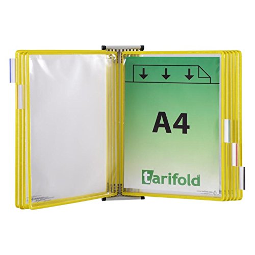 Djois, 414104 - Système de Présentation Mural Métal A4-10 Poches à Pivots PVC Antireflet - Support Robuste Tarifold Affichage Professionnel Industrie, Entrepôts, Magasins, Bureaux - Jaune