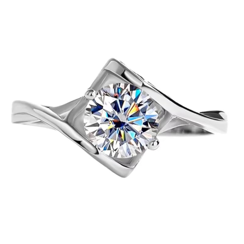 Anel Solitário em Prata 925, Moissanites 6,5mm de 1.0ct com certificado