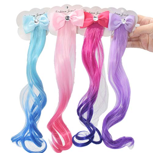 4Pcs Colored Hair Extensions Accessories,LYDZTION Butterfly Hair Clips Wigs Braided Curly Ponytails Hair Bows Headdress Hair Bands Headwear