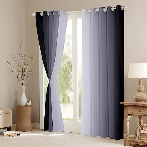 Homemissing Sliver and Grey Darkening Drapes Gradient Style Curtains for Bedroom Living Room For Kids Women Men Ombre 30%-50% Blackout Curtains Geometric Window Treatments W66*L90 - Image 3