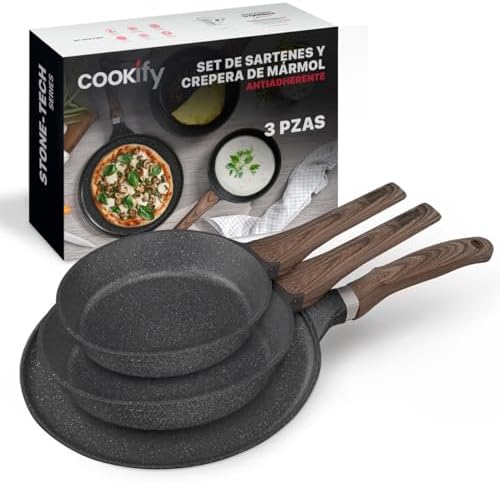 Set de 3 piezas (Sarten 20 y 24 cm y Crepera 28 cm) Antiadherente...