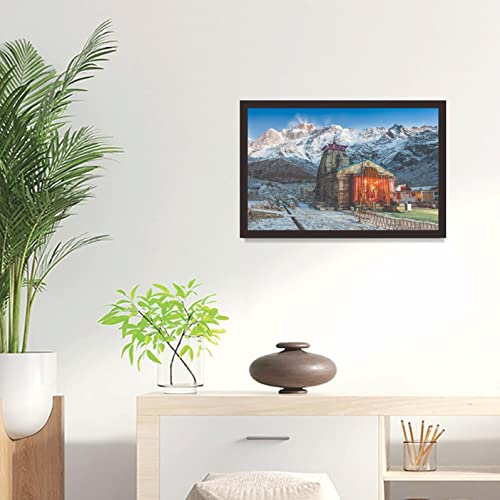 Image of Mad Masters Kedarnath Temple Framed Photo, Bhagwan Lord Shiva Mandir Wall Hanging Home Decor Painting for Living Room & Bedroom Decoration (18 x 12 Inch,Paper)
