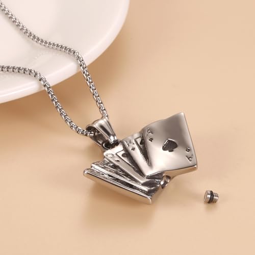 Ace of Spade Royal Flush Cremation Necklace For Ashes Stainless Steel Playing Card Memroial Urn Jewelry Of Loved Ones Engravable 5