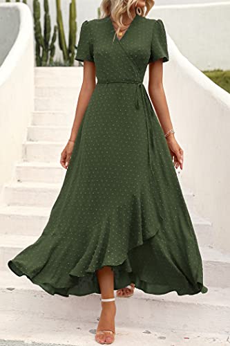 Image of PRETTYGARDEN Women's Summer Wrap Maxi Dress Casual Boho Floral V Neck Short Sleeve Ruffle Hem Split Beach Long Dresses
