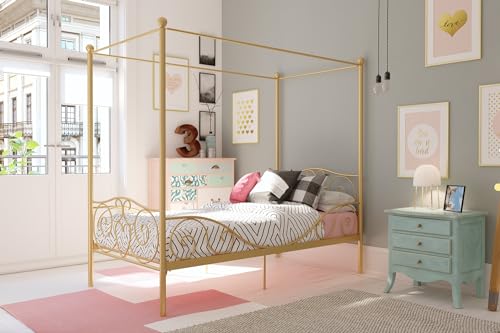 DHP Metal Canopy Kids Platform Bed with Four Poster Design...