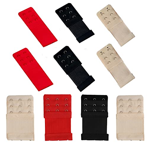 YiXuTag Extenders de Soutien-Gorge Élastiques Comfortables Doux de Femmes Rallonge d’Extension de Soutien-Gorge Extension de Soutien-Gorge de 2 Crochet&Gorge de 3 Crochet, rouge/Noir/Nude(10 Pcs) Cover