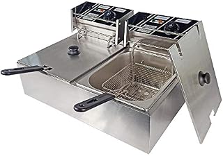TAIMIKO Electric Deep Fryer Commercial Double Tank Deep Fat Fryer Stainless Steel Chip Fryer Countertop 6Lx2 5000W with Lids