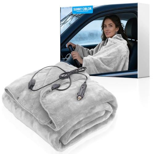 Sunny color Wearable Car Electric Blanket 12 Volt Heated Blanket for Car Truck SUV Van with Controller 2 Heating Level Ideal for Camping, Traveling Machine Washable(59 x 43, Gray)