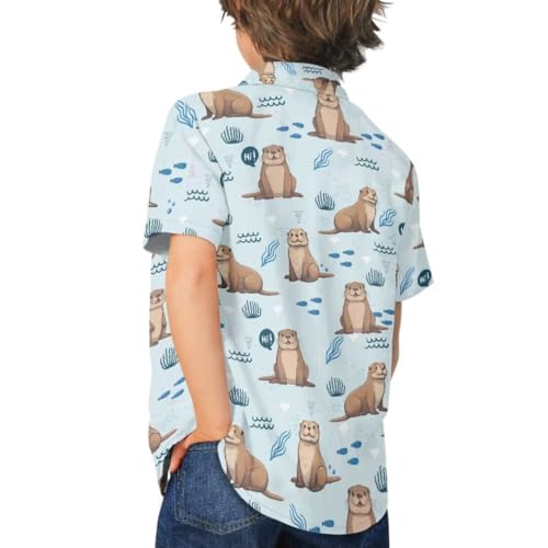 Pinupub Kids Hawaiian Shirt for Boys Girls Short Sleeve Summer Beach Casual Button Down Shirts4