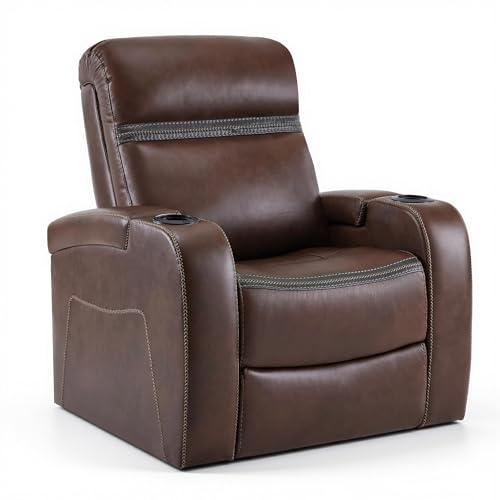Sillón reclinable cuero sintético marrón claro miniatura 1