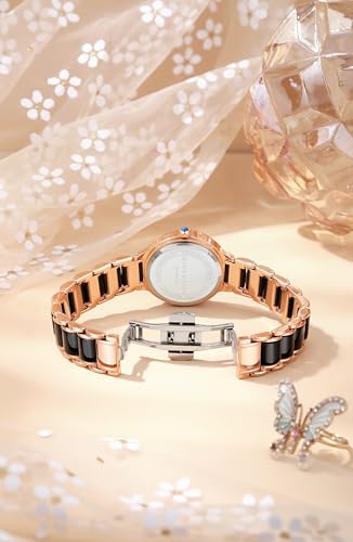 Image of Giordano Flower Case Watch for Women with Crystal-Studded Bezel, Diamond Hour Markers & Dual Tone Stainless Steel Strap